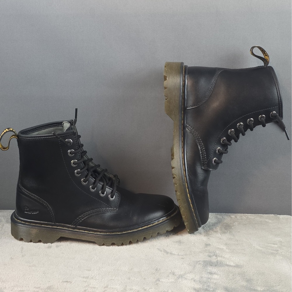 Dr. Martens Awley Black Leather Combat Boots Men's US 9 M 8 Eye Lace-up...